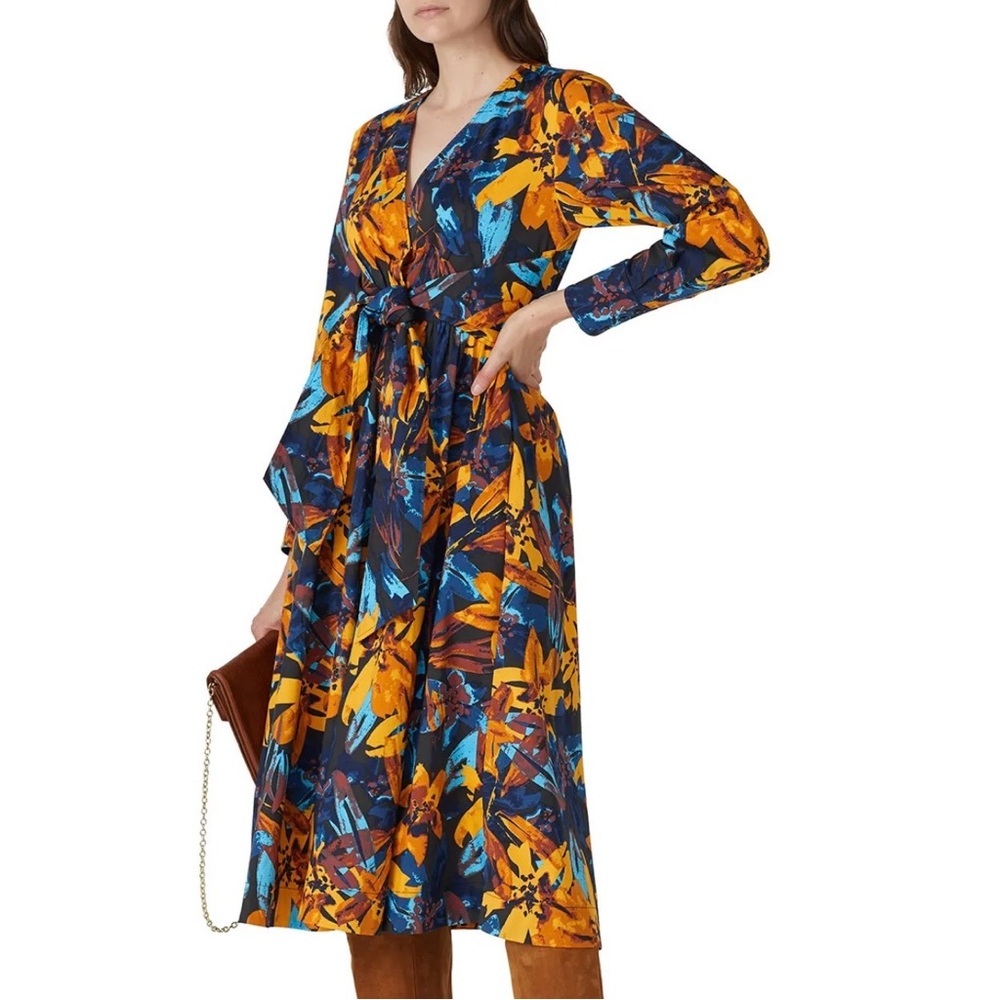 Marissa Webb Collective Button Front Lily Floral Midi‎ Dress Cotton Office